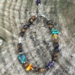 Βραχιόλι με μάτι τίγρη 6mm , τυρκουάζ,   κεχριμπάρι, αμέθυστο και κιτρίνη🧡